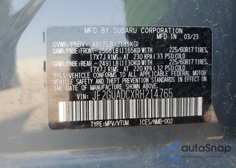 2024 Subaru Crosstrek Premium из США, поврежденный, VIN JF2GUADCXRH214765